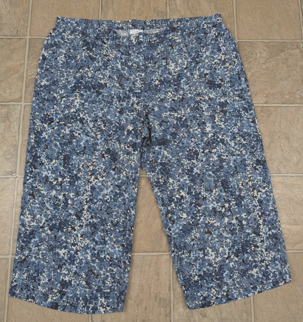 J.Jill sz 3X Crop or Capri Pants blue floral print pull on 100% lyocell 4516